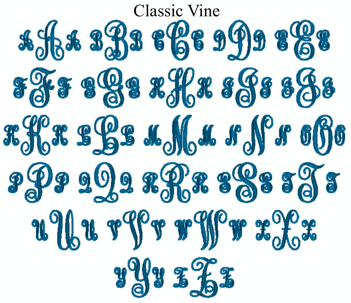 Vine Font Single Letter Monogram Cocktail Napkin- Set of 4
