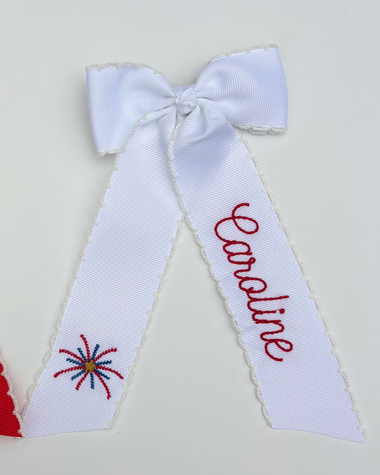 Personalized Long Tail Bow with Fireworks