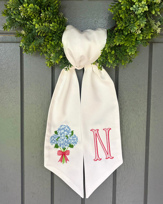 Hydrangea Wreath Sash with Initial