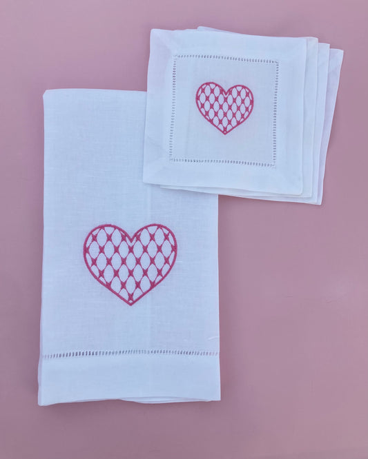 Chic Heart Cocktail Napkins and Guest Towel Set